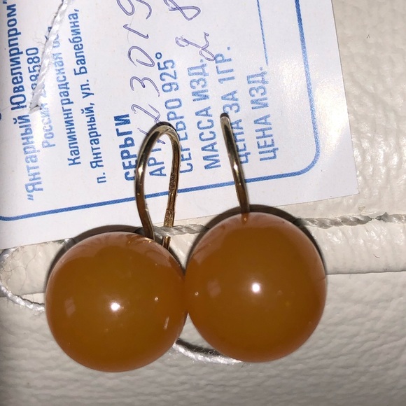 Baltic Amber Earrings Silver 925 Gold Plated Kaliningrad Amber Factory NWT - Picture 3 of 6
